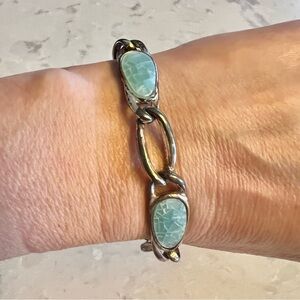 Vintage LC Silver-Tone Chain Link Bracelet with Turquoise Cabochon Stations